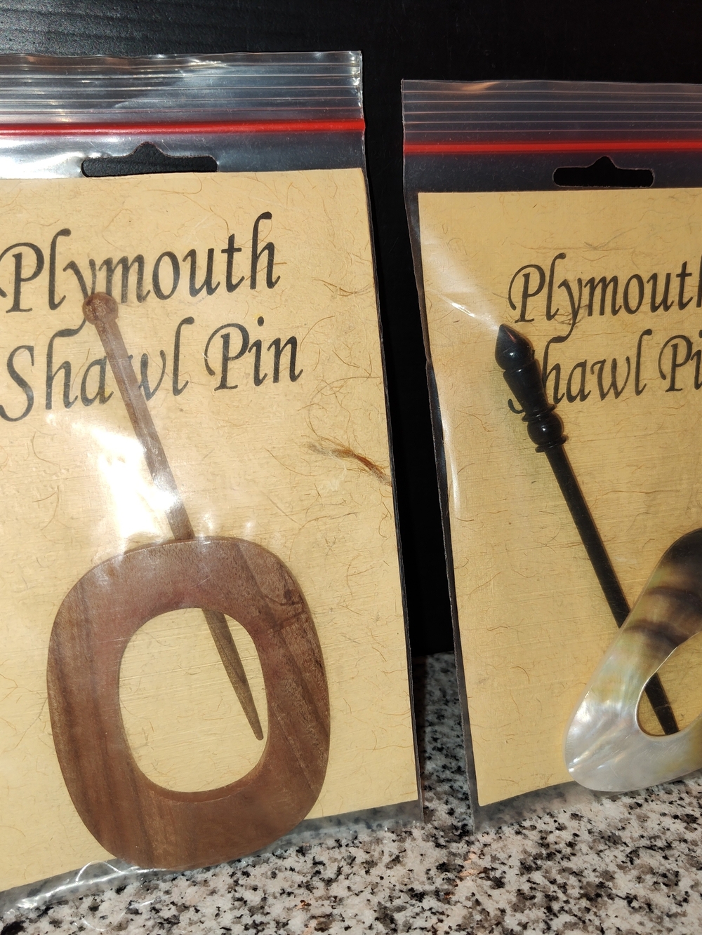 Plymouth Shawl Pin - Wooden Oval & Shell Designs (Brown, Cream)